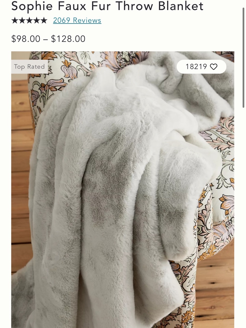 NEW Anthropologie Sophie Faux Fur Throw Blanket Pale Grey 60x90